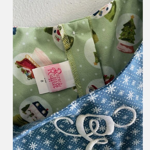 NWT RicRac and Ruffles Holiday Christmas Snowglobes Dress Size 8 Monogram E - Picture 3 of 8